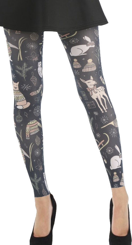 Christmas Woodland animal Patterned Footless Tights for all Women