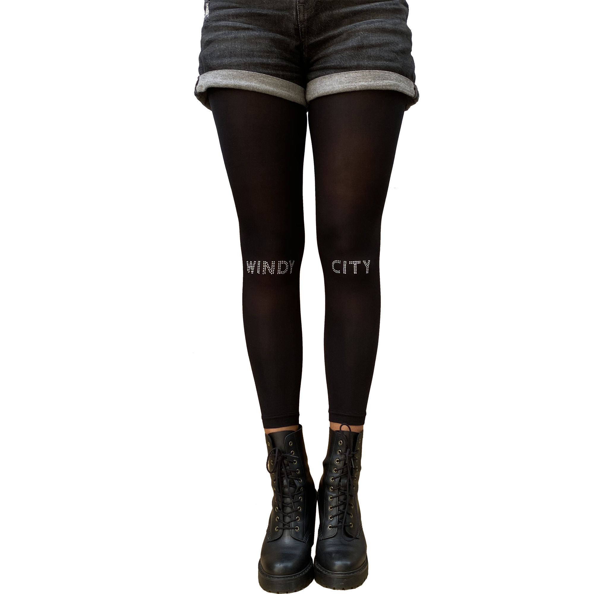 Black Windy City Footless Tights For Women Malka Chic