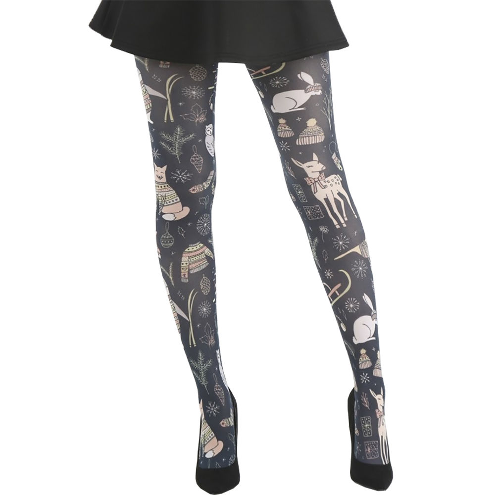 Christmas Woodland Patterned Tights for Women