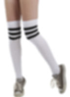 White and Black Striped Long Cotton Socks for Women