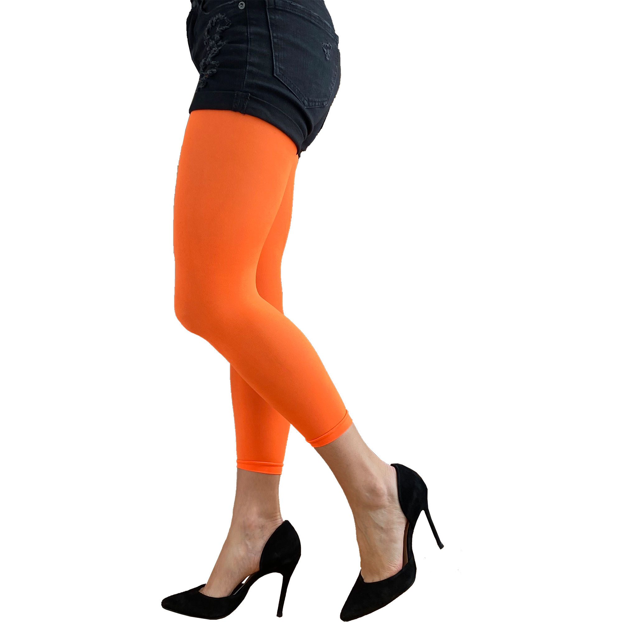 Neon Orange Footless Tights Malka Chic