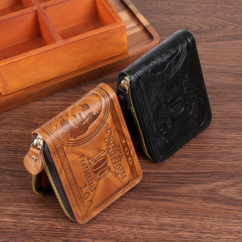 Thumbnail: Men Wallet with Zipper 100 US Dollar Pattern Card Holder Coin Pocket Purse Carte