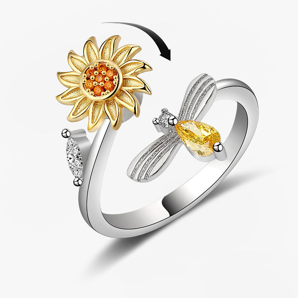 Thumbnail: Anti Stress Anxiety Fidget Rings for Women Satinless Steel Spinner Sunflower Sun