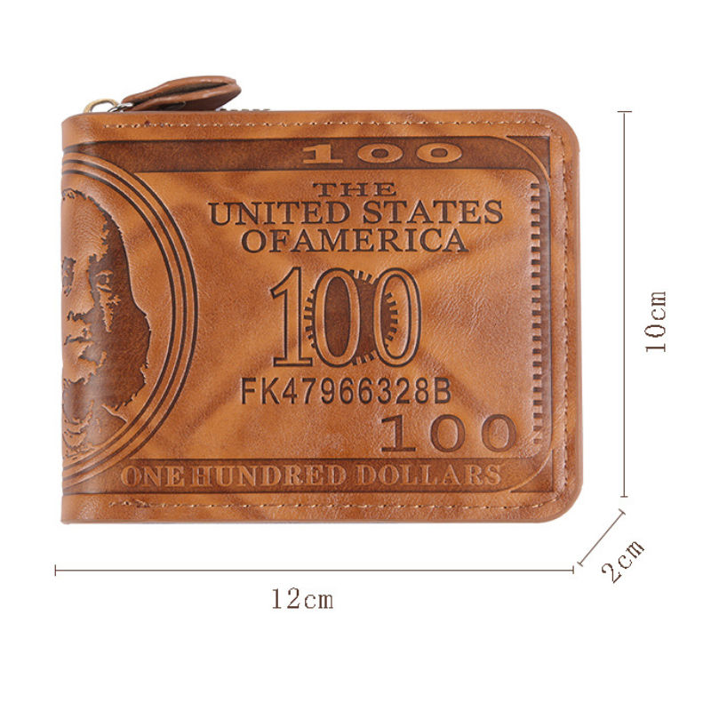 Thumbnail: Men Wallet with Zipper 100 US Dollar Pattern Card Holder Coin Pocket Purse Carte