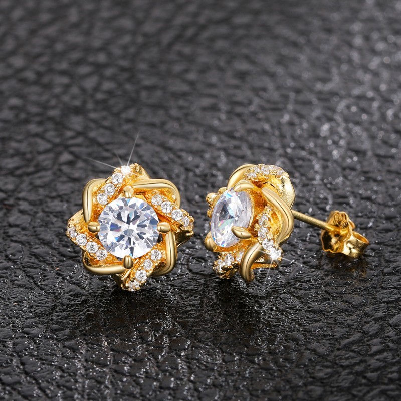 Thumbnail: Huitan Dainty Gold Color Cubic Zirconia Stud Earrings for Women Fashion Contract