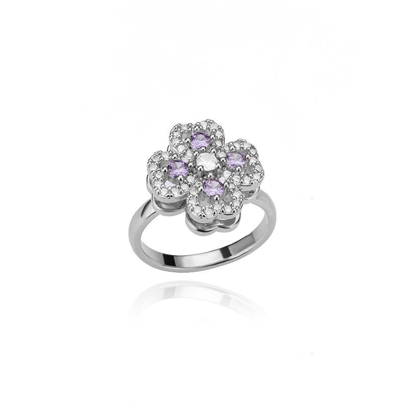Thumbnail: Spinner Zircon Heart Four Leaf Clover Rings For Women Stainless Steel Anti Stres