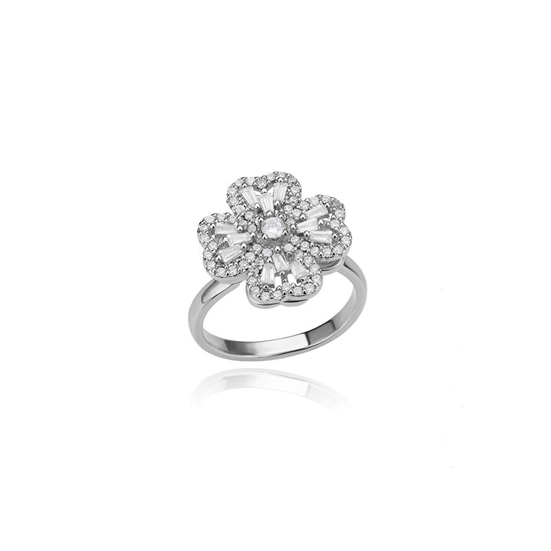 Thumbnail: Spinner Zircon Heart Four Leaf Clover Rings For Women Stainless Steel Anti Stres