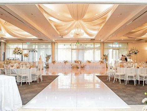 High gloss wedding dance floor with walkway at SFREAS, perfect for elegant weddings and events in Adelaide.