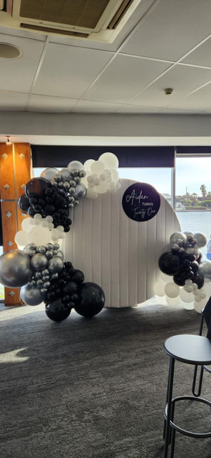 Luxury white velvet round backdrop birthday party in Adelaide