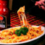 Baked penne with pepperoni & cheese in tomato sauce