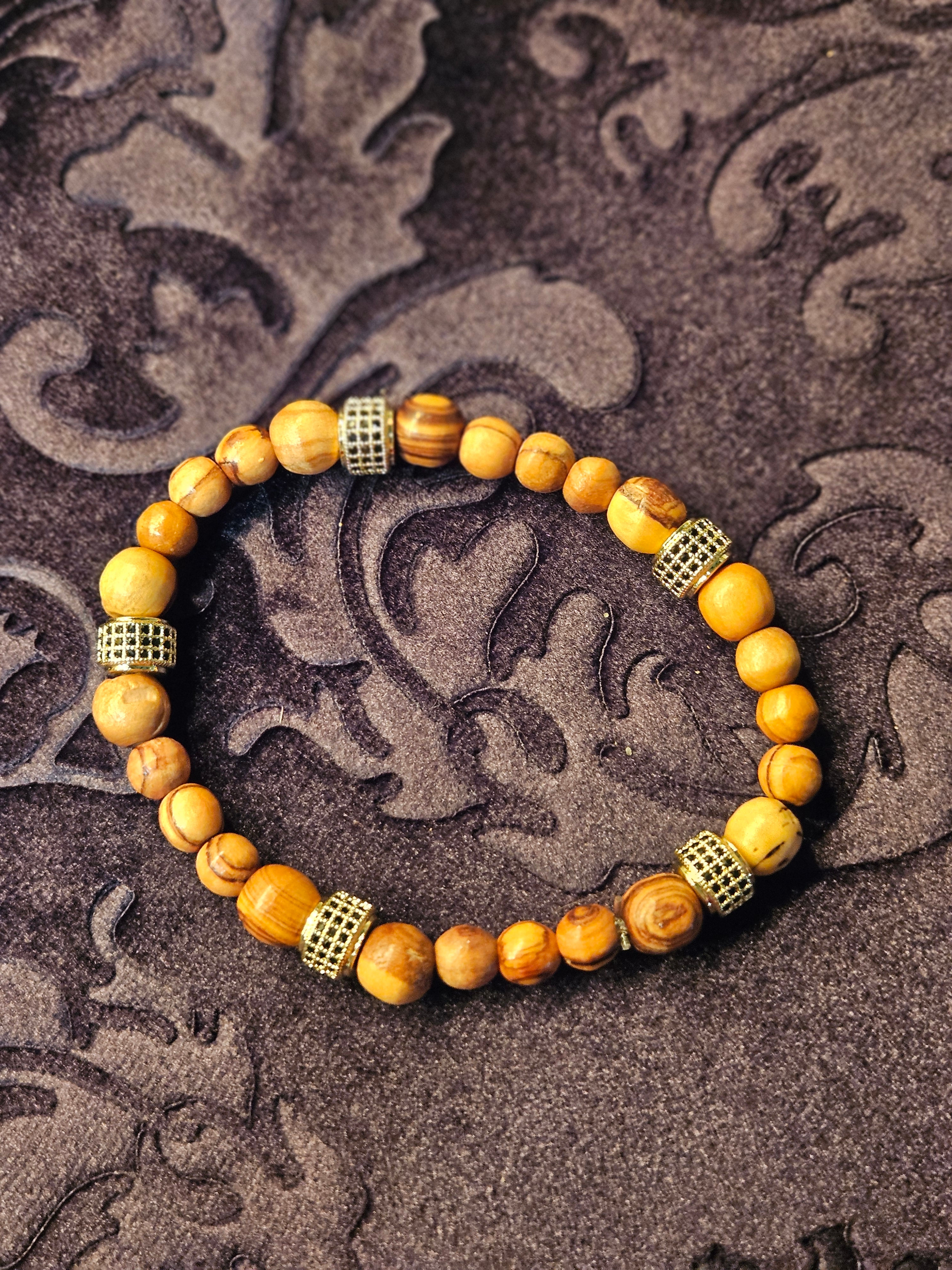 Holy Land Olive Wood Bracelet with Gold and Black Accents