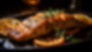 Grilled baked roasted cooked fresh fish Salmon on the plate, very delisious, juicy, macro,