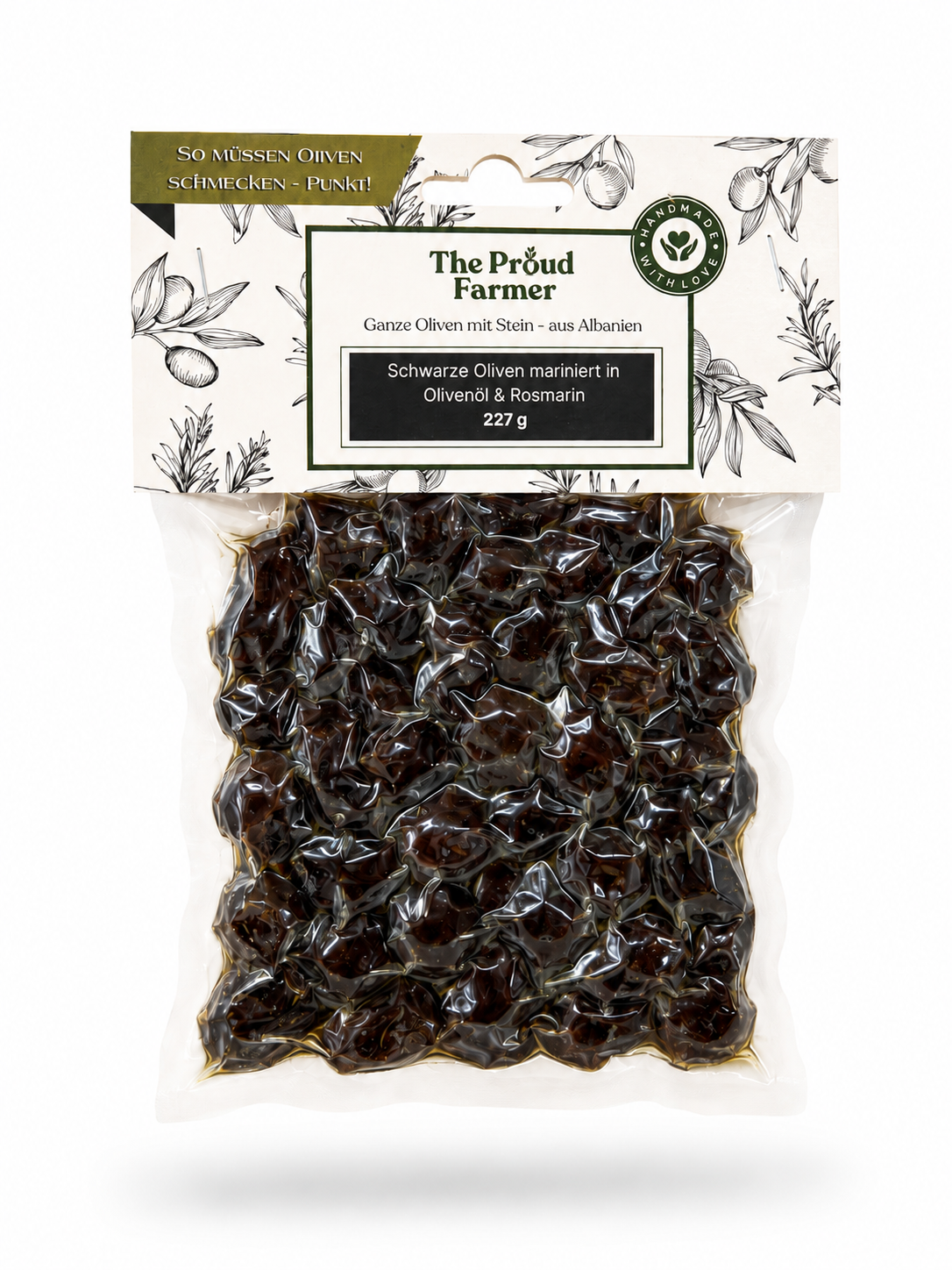 Echte Schwarze Oliven mit Stein - Rosmarin 227 g