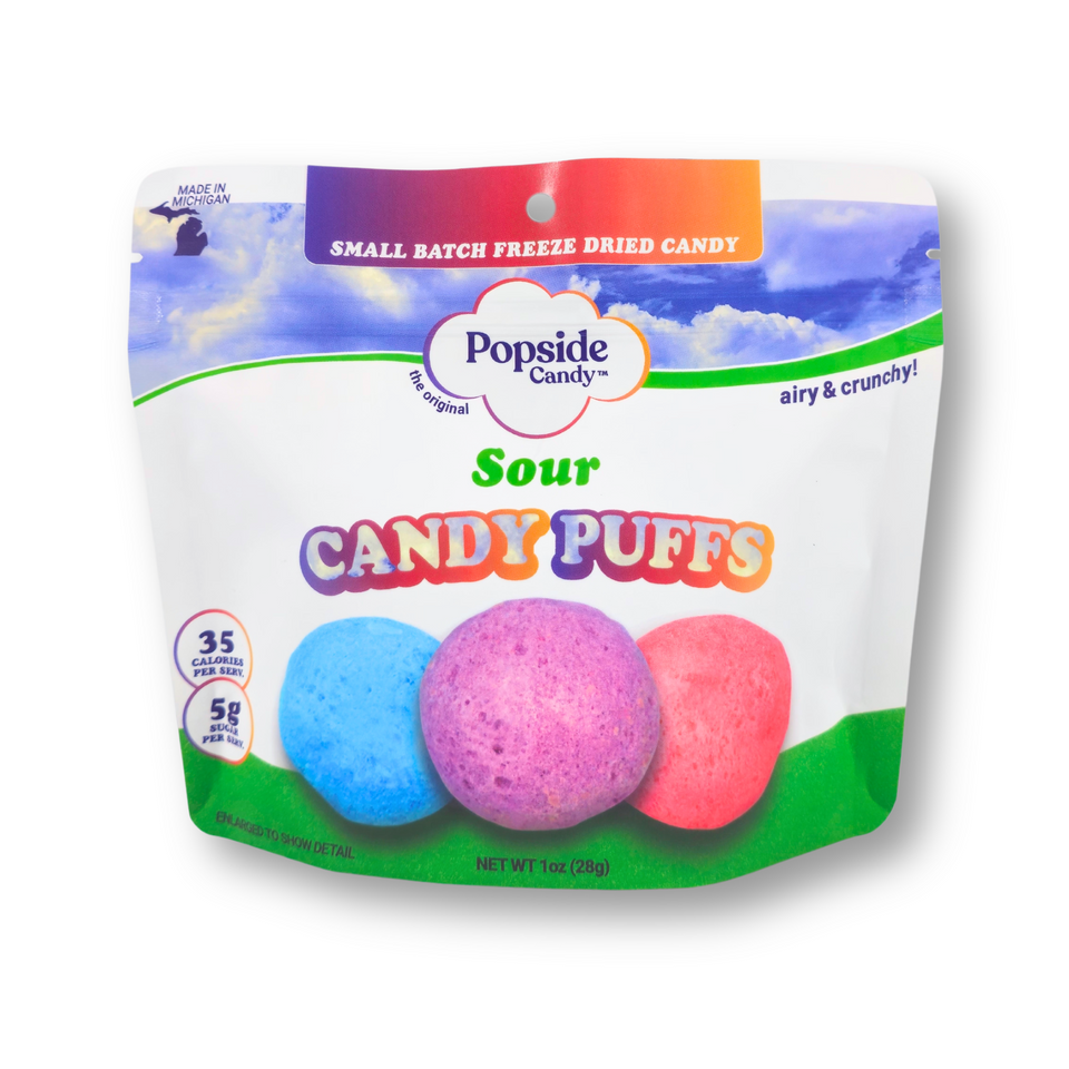 Bag of freeze dried sour candy puffs