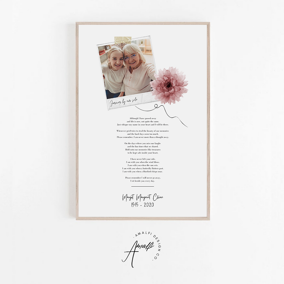 Remembrance Print- Pink Flower Polaroid By My Side (Personalised)