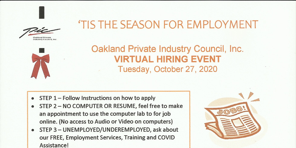 Virtual Hiring Event Tuesday October 27, 2020