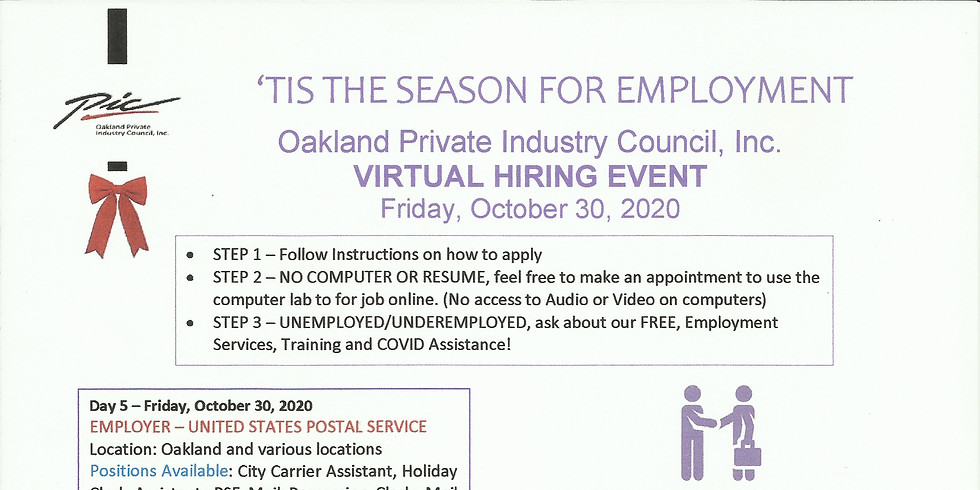 Virrtual Hiring Event Friday October 30, 2020