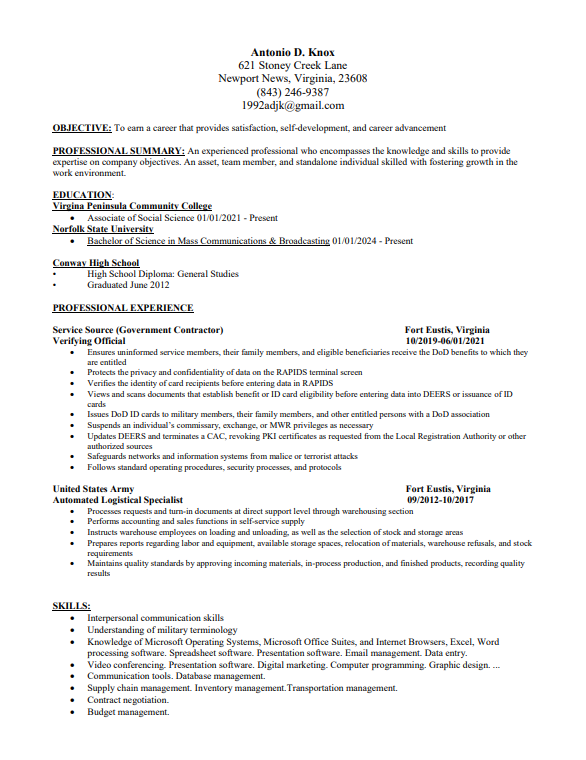 Antonio Knox Resume