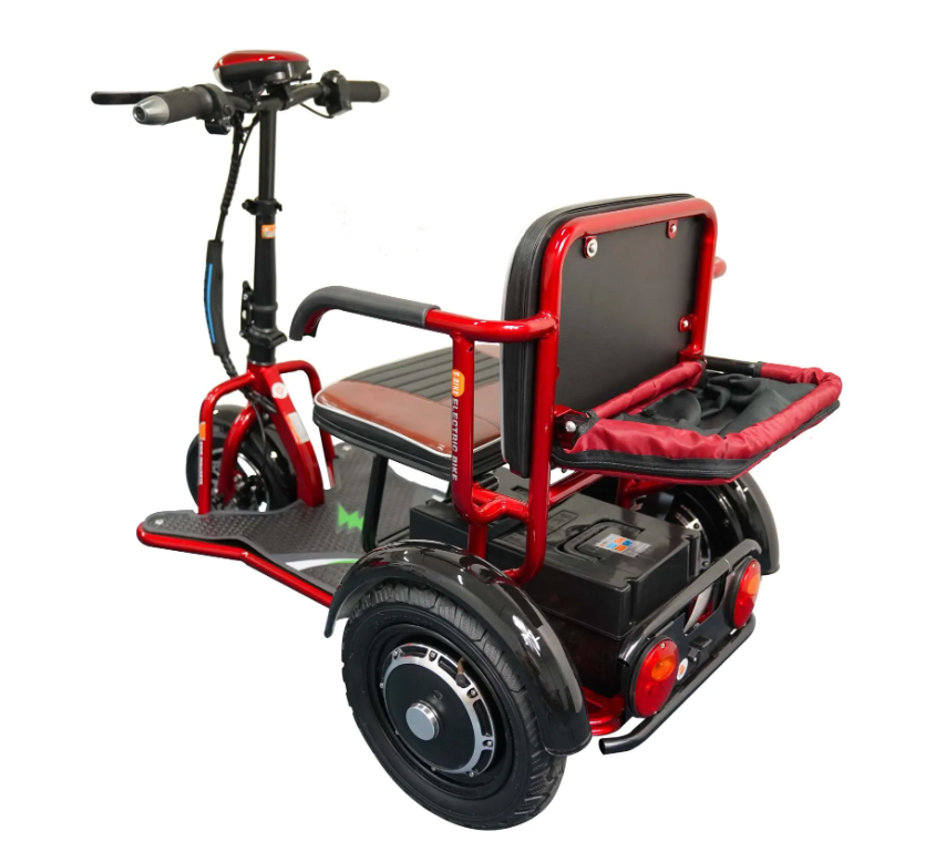 Red foldable three-wheel electric scooter