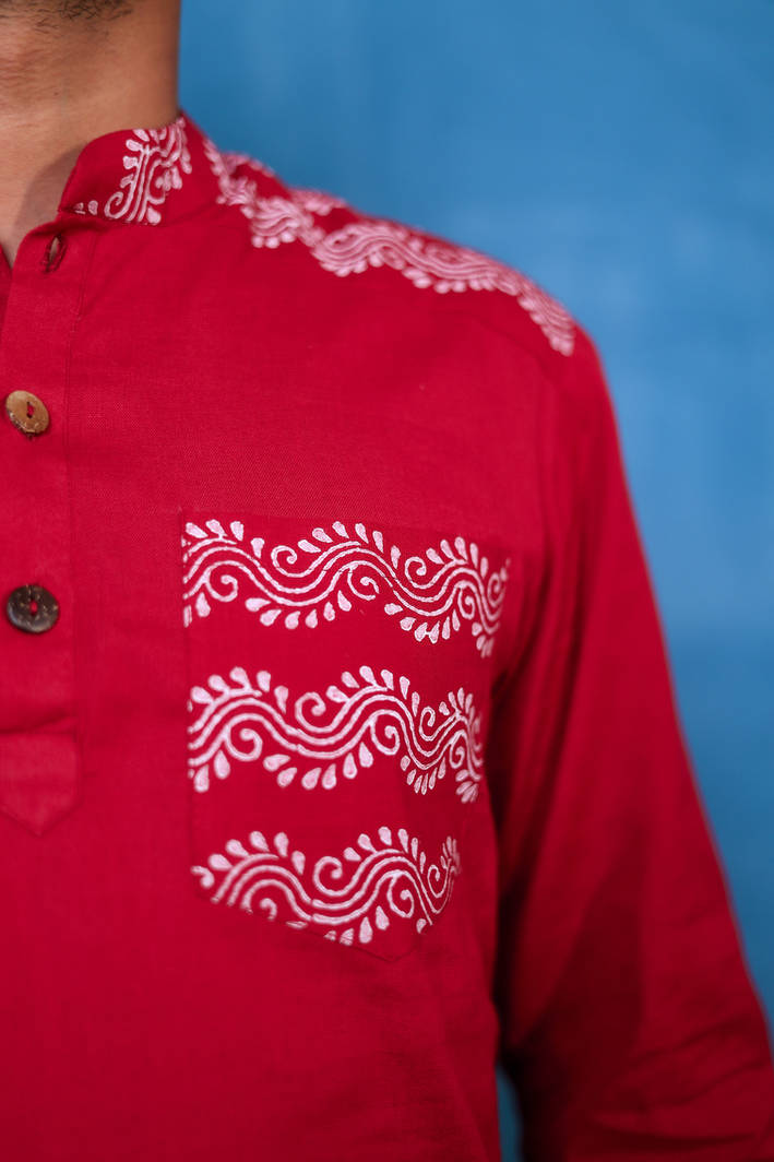 Alpona Laal Men's Short Kurta - Image 4