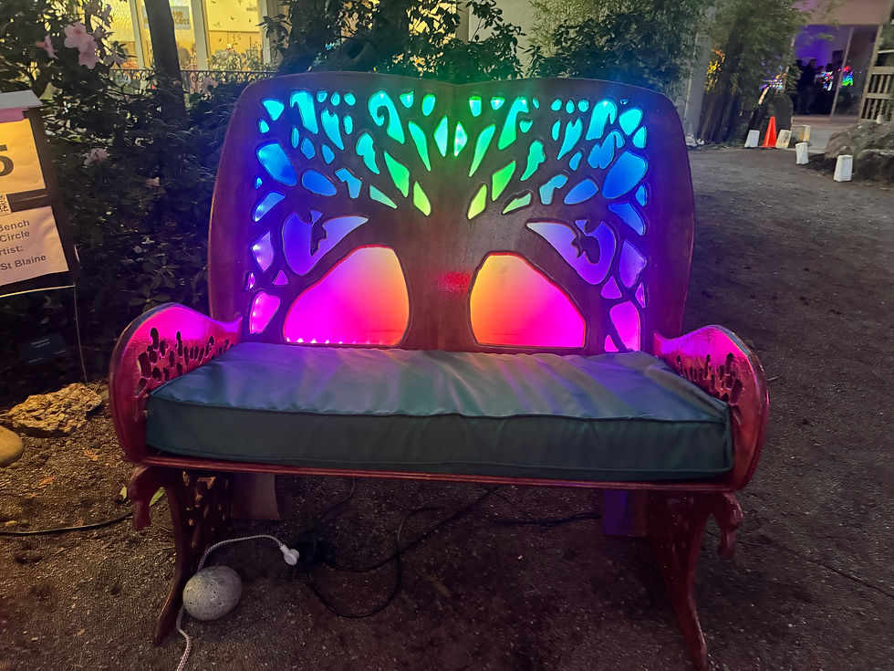 Tree bench front view with rainbow lighting
