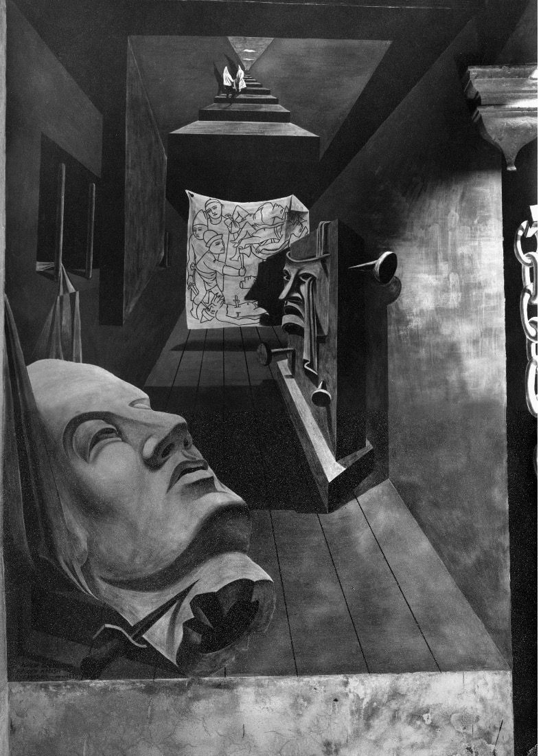Philip Guston and Reuben Kadish, The Struggle against Terrorism, 1934-35. Installation shot 1935.Courtesy: Reuben Kadish Papers, Archives of American Art, Smithsonian Institution.