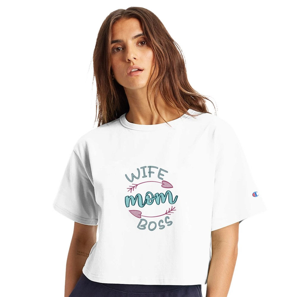 Women's Cropped Heritage Crewneck T-Shirt | Wife Mom Boss