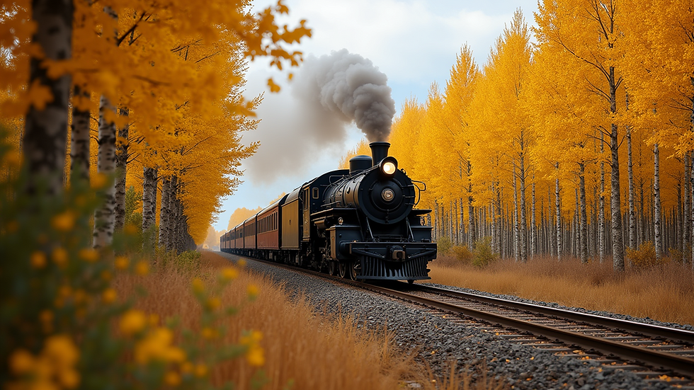 Eye-level view of the Cumbres and Toltec train passing through golden aspen trees