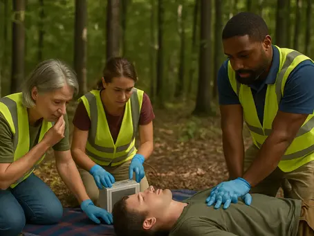 First aid training in the woods