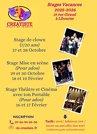 Programme des stages de théâtre et d'improvisation de la Cie Créatiste à Libourne