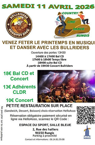 Affiche Bal des Country Line Dance Rungis avec concert du groupe de country Bullriders