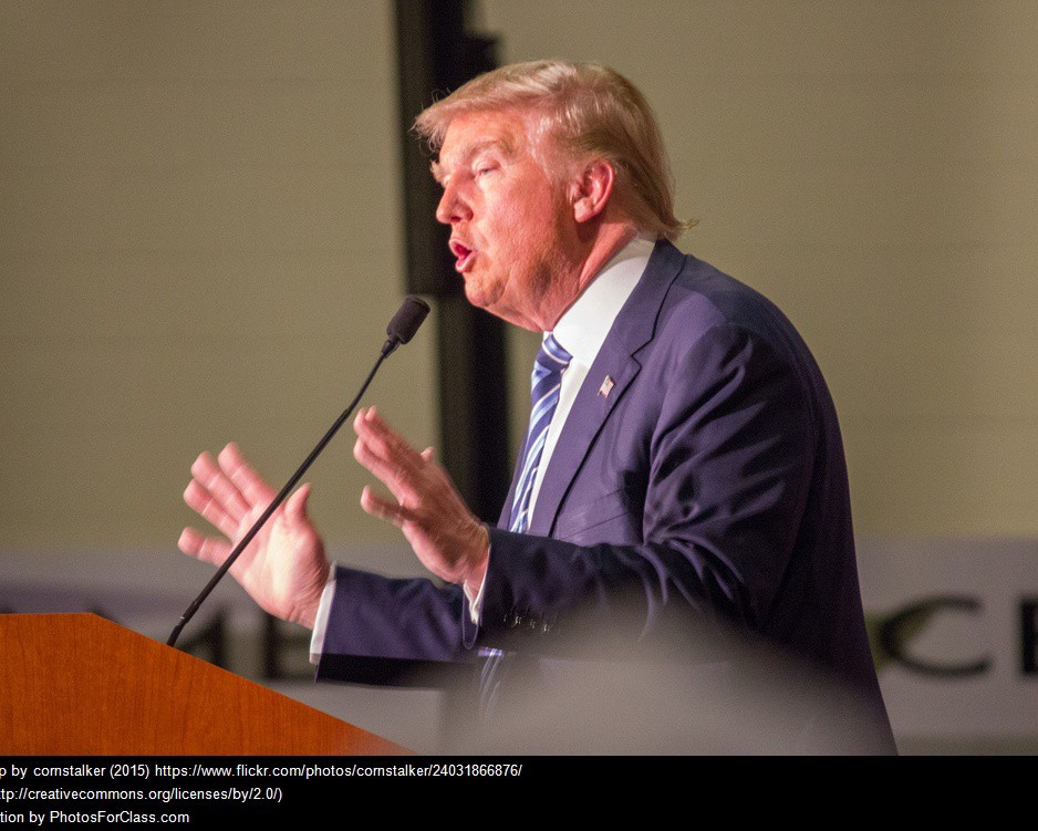 President Trump speaking at a podium