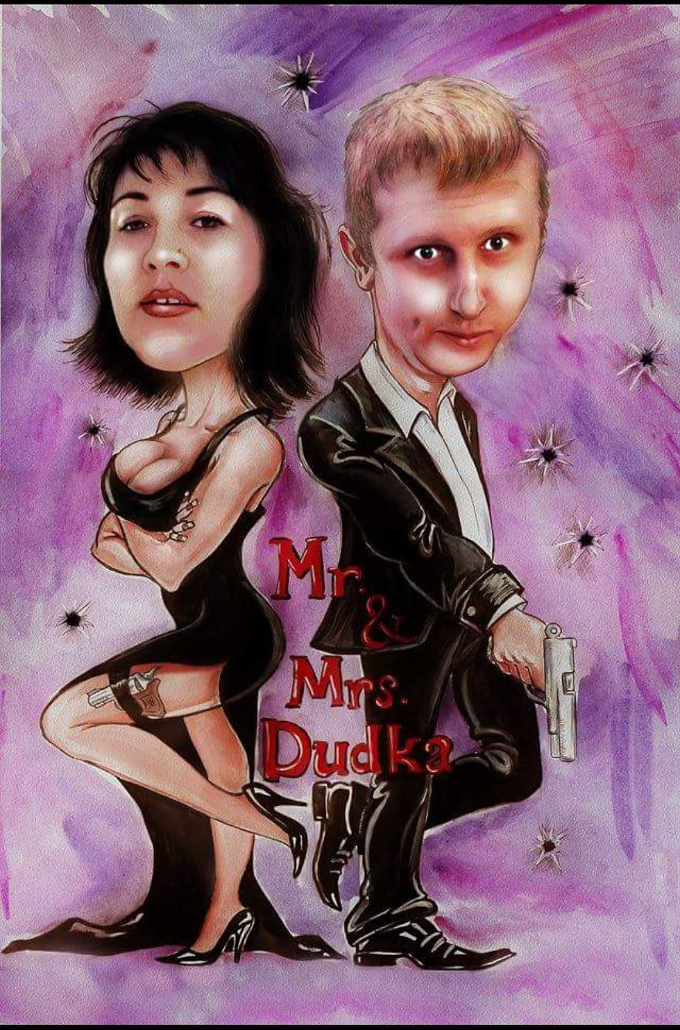 Thumbnail: Цветной парный шарж. Размер А4 Персонажи в полный рост.