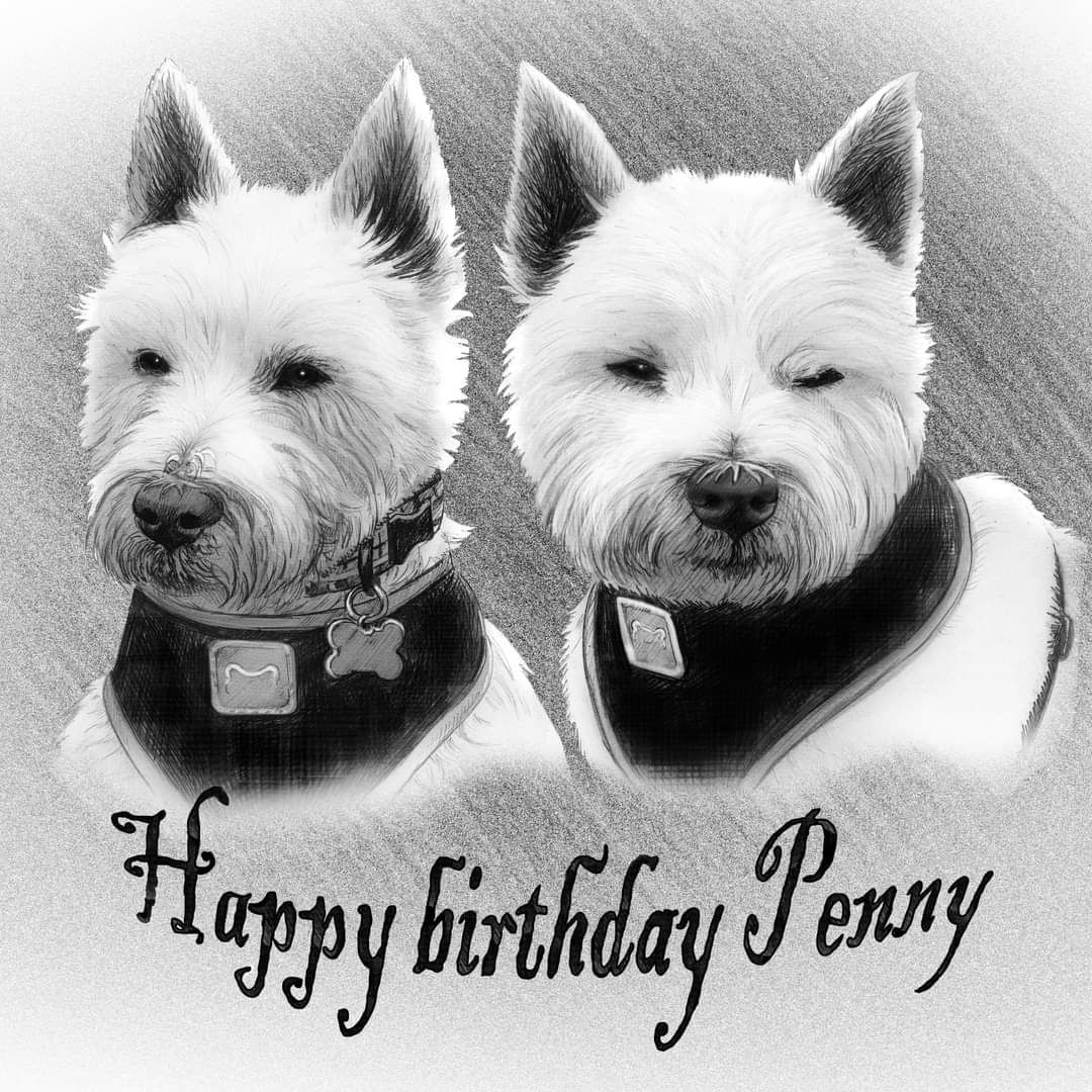 Парный портрет питомцев. Простыми карандашами.