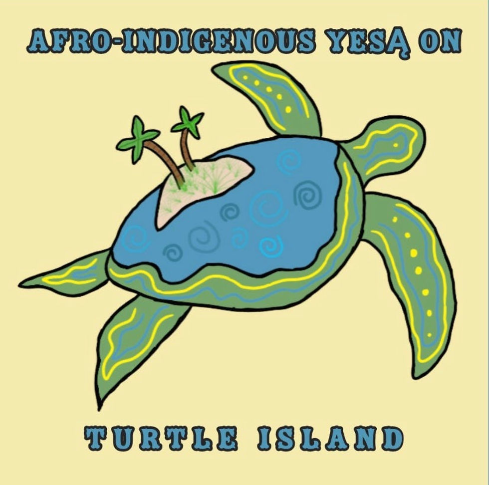 My logo for my podcast show on Spotify called Afro-Indigenous Yesą on Turtle Island. I speak about being an Afro-Indigenous Yesah Saponi woman describing my experiences dealing with anti-Blackness and anti-Indigeniety. A special shout-out to PatmuSe oTTow from the Tamien Nation and the First People of Los Gatos who created this beautiful artwork, pi:láhuk (thank you ).