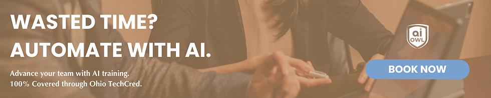 Audience watching a presentation in a classroom. Text: "Next-Gen Learning Starts Now." AI training promo with "Book Now" button.