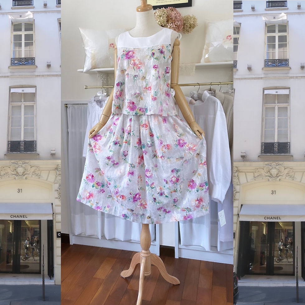 サムネイル： 夏の花柄スカート『サイズフリー・コットン・ギャザー・タック・裏地付き・ウエストゴム』