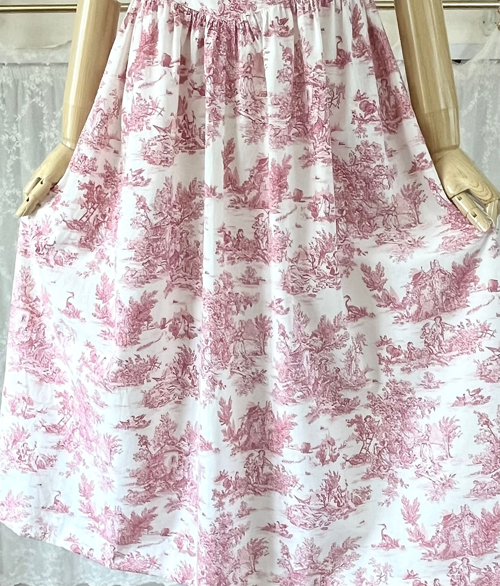 サムネイル： フランス製トワル・ド・ジュイのフレンチスリーブワンピース『アネット』コットン・Vカット・ギャザー・涼しげ・クラシカル