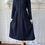 サムネイル： 濃紺・ウールの襟付きワンピース『前開き・ ウエスト切り替え・タックスカート・長袖』