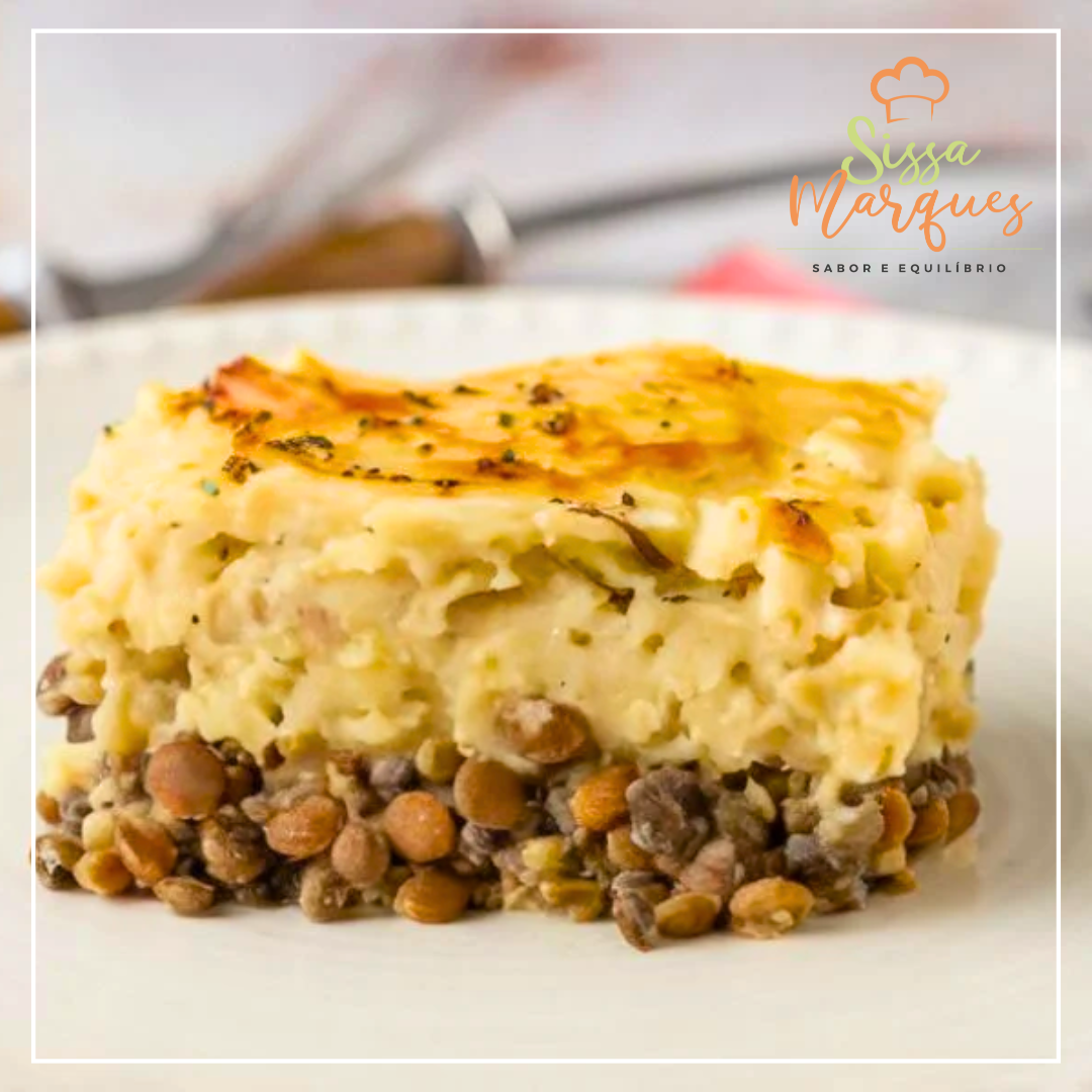 Escondidinho de lentilha com purê de batata doce (300g)