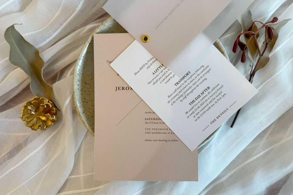 Elegant biscuit-coloured invitation set with translucent cover and eco-friendly paper