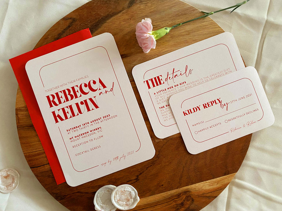 Eco-conscious wedding invitation printed on 350gsm blush stock with clean layout