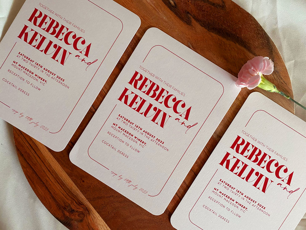 Custom printed modern wedding invitation with romantic blush tones and bold colour design
