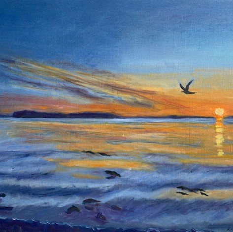 Sunset at Sandbanks 1 - Oil on oil paper