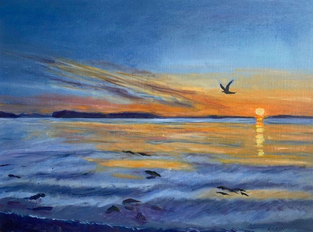 Sunset at Sandbanks 1 - Oil on oil paper