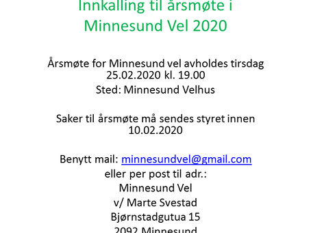 Innkalling til årsmøte Minnesund vel 25.02.2020