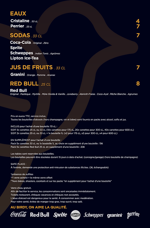 Carte des boissons Birdy 2