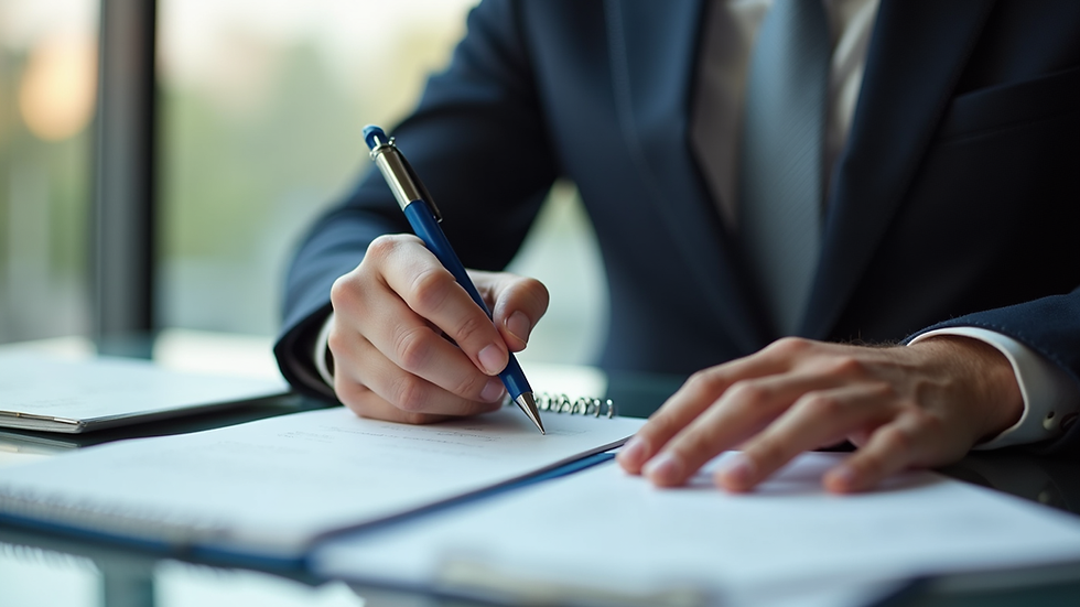 Close-up view of a businessperson writing notes during a negotiation