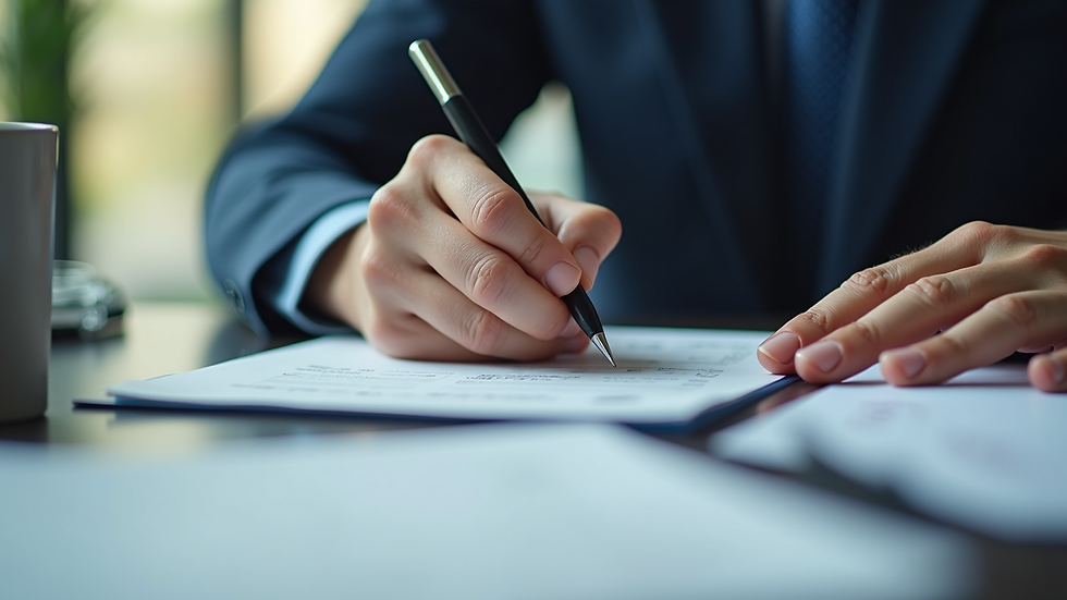 close-up view of a businessperson taking notes during a negotiation