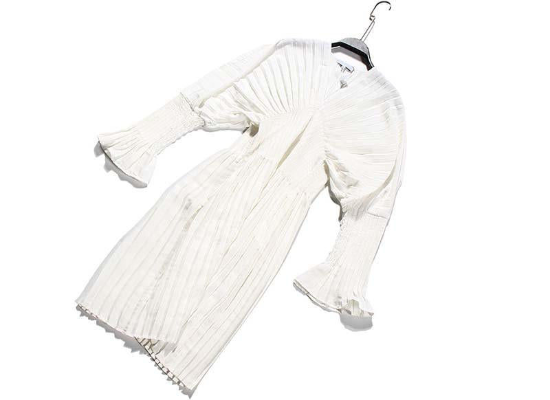 Thumbnail: Sakiya Pleated Long Sleeve Shirt Dress - White